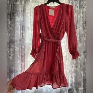 LC Lauren Conrad Red Long Sleeve Dress